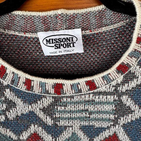 VINTAGE | MISSONI Sport Italy Print Cotton Blend Crewneck Sweater Size Medium - Picture 3 of 6